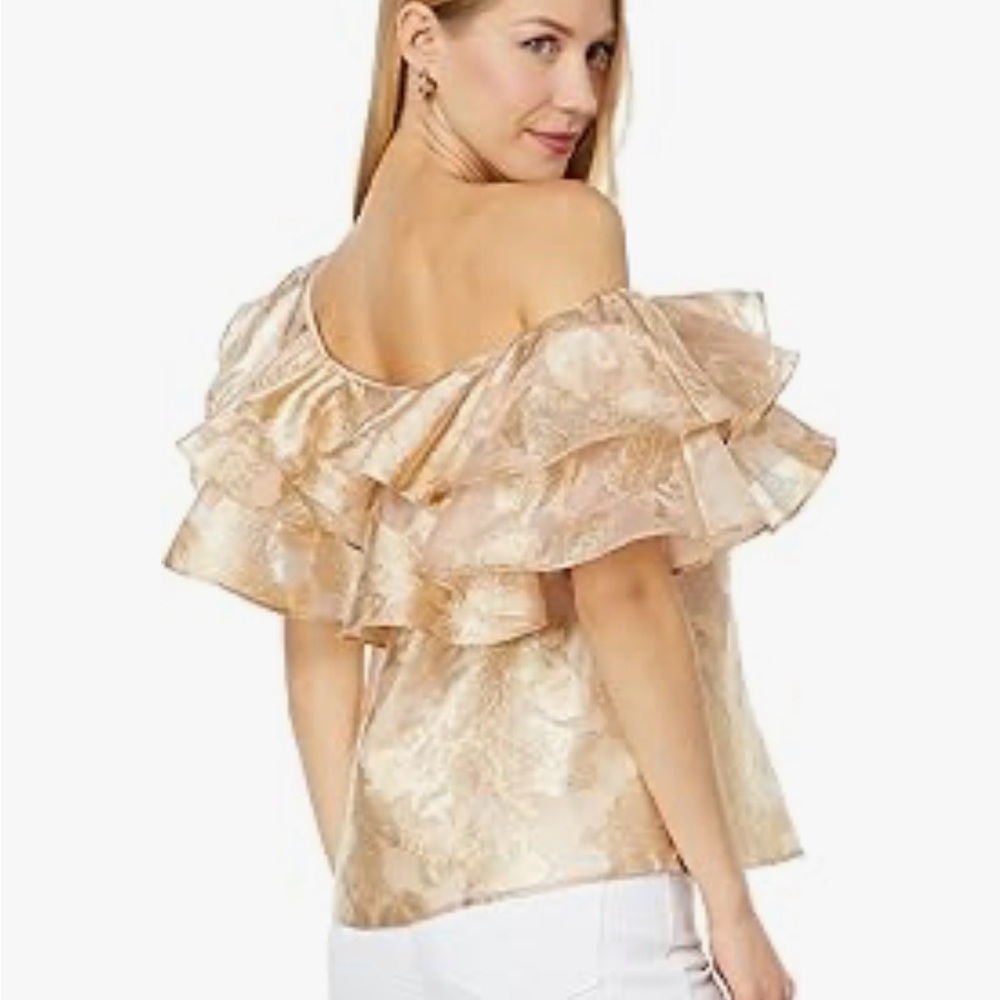 Lilly Pulitzer Trixie One Shoulder Gold Organza Brocade Top Small NWT Resort - Picture 4 of 9